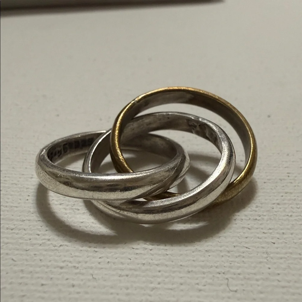 Sterling Silver 925 Gold Tone Interlocking Rings
